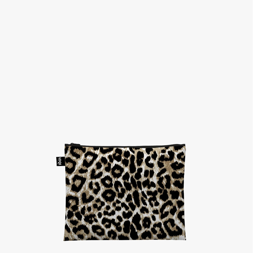 Set 3 pochette con cerniera riciclata Leopard Dusk