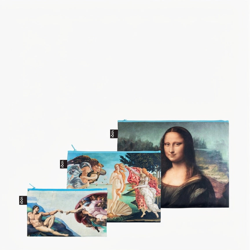 Set 3 pochette con cerniera MICHELANGELO, BOTTICELLI, DA VINCI