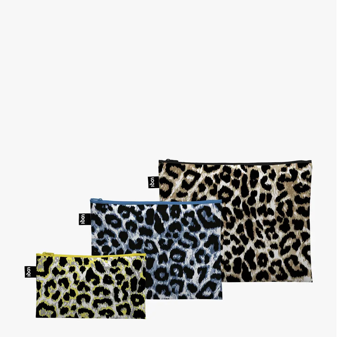 Set 3 pochette con cerniera riciclata Leopard Dusk